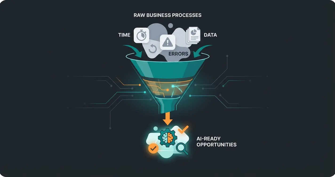 Infographic showing the process analysis funnel for AI implementation