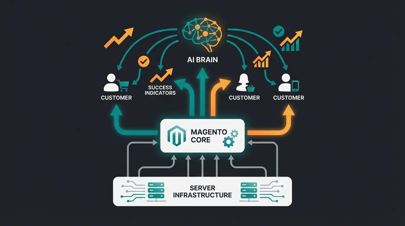 Complete Magento e-commerce architecture with AI integration layer