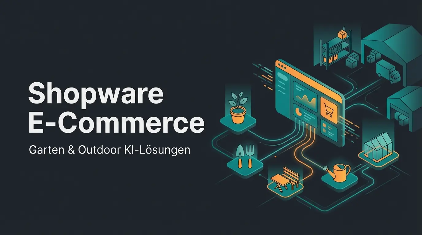 Shopware Home Garden E-Commerce Visualisierung mit Gartenelementen und digitaler Shop-Architektur