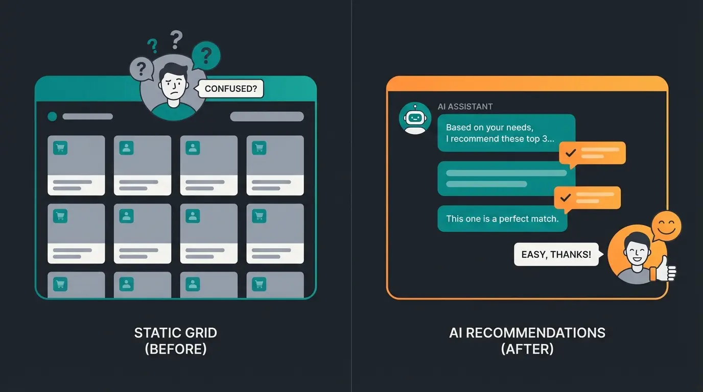 Standard e-commerce store versus consultative AI-powered store comparison