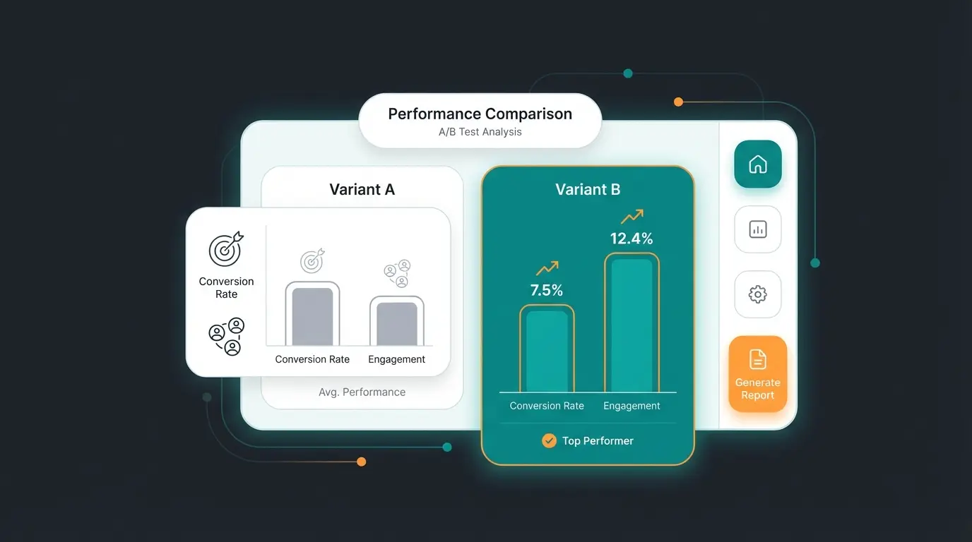 Dashboard visualization showing A/B test results comparing conversion rates of two different chatbot prompts