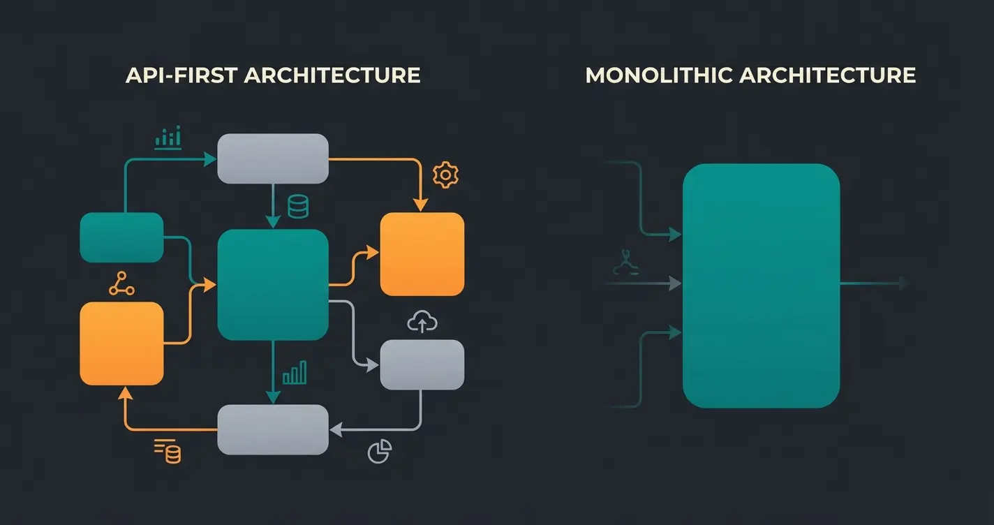 Comparison of Shopware and Magento architecture showing API-first versus monolith approaches
