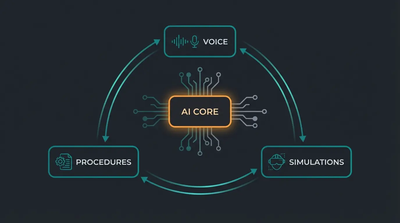 Fin 3 architecture diagram showing Procedures, Simulations, and Voice capabilities