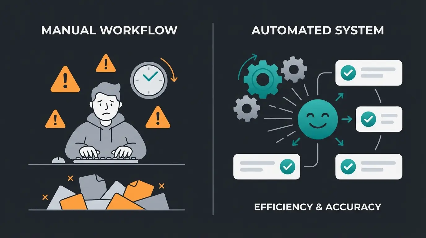 Comparison infographic showing manual vs automated legal text maintenance in e-commerce