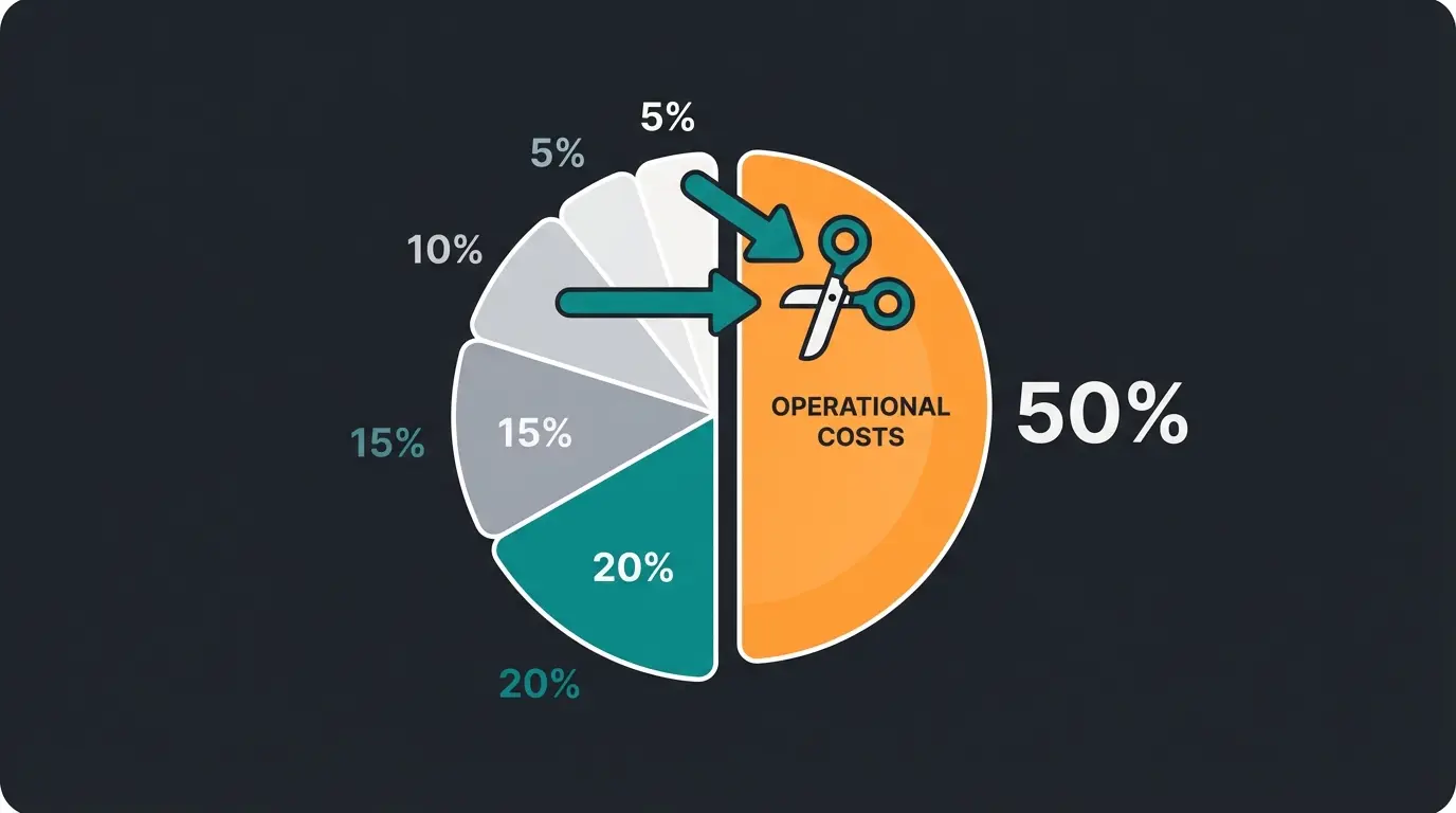 Budget distribution pie chart showing where Magento costs go