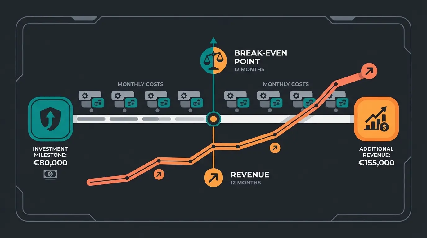 ROI calculation visualization showing investment versus revenue growth timeline