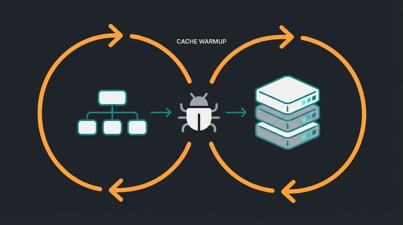 Cache warmup workflow diagram showing sitemap crawler process