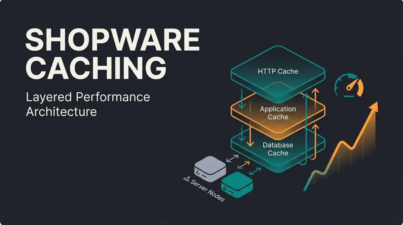 Shopware caching architecture visualization with server layers and performance metrics