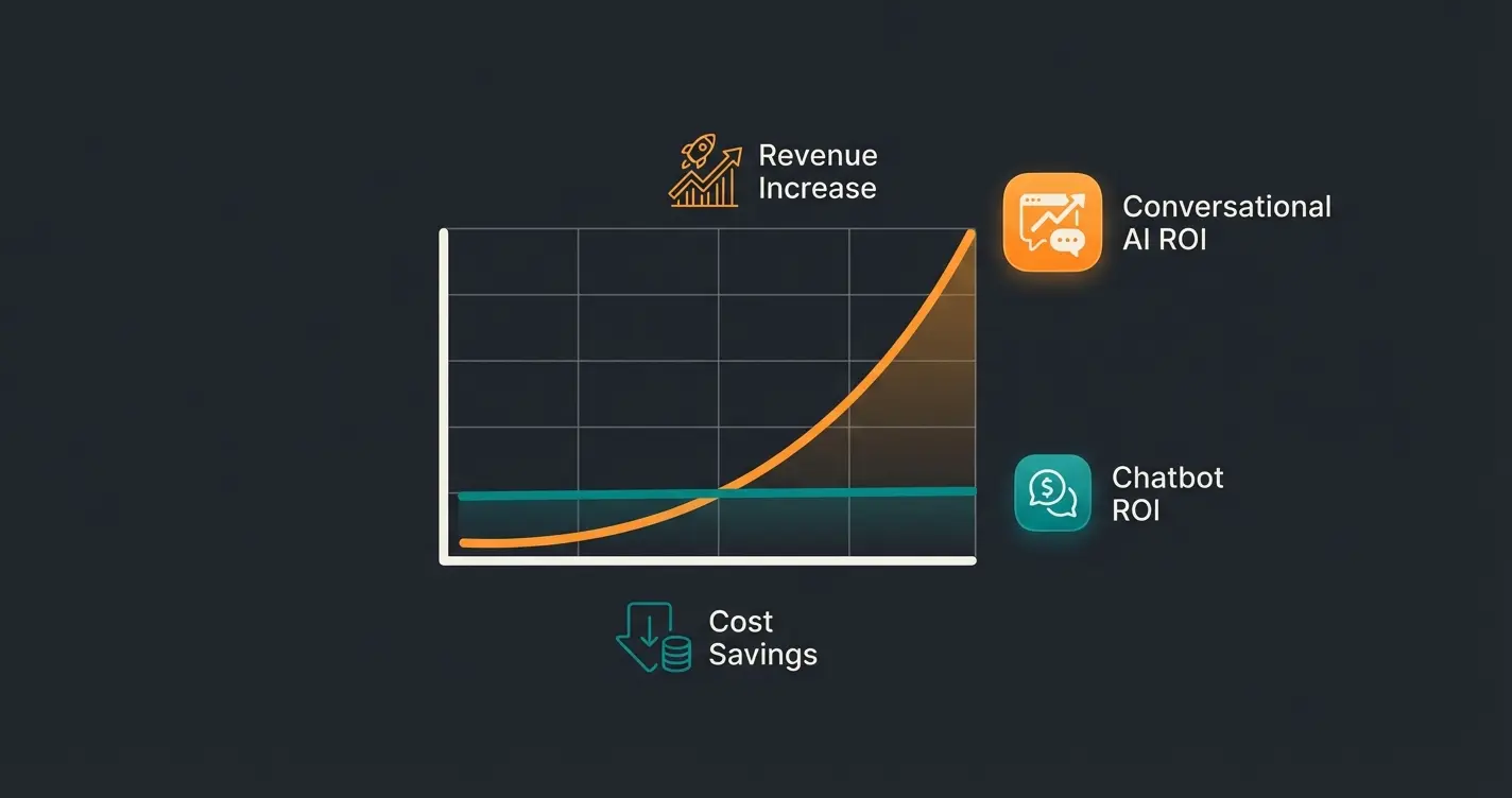 ROI-Entwicklung von Conversational AI über Zeit im Vergleich zu Chatbots