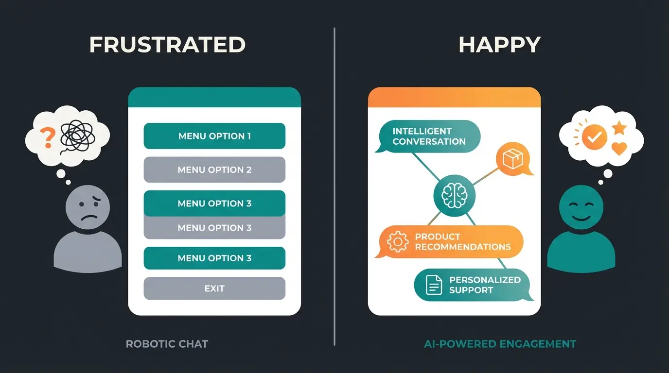 Vergleich zwischen klassischem FAQ-Bot und intelligentem KI-Produktberater im Gespräch