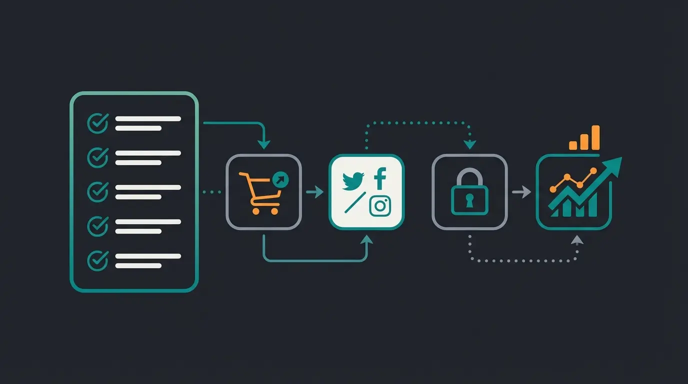 E-commerce success checklist with Shopify and Facebook integration elements