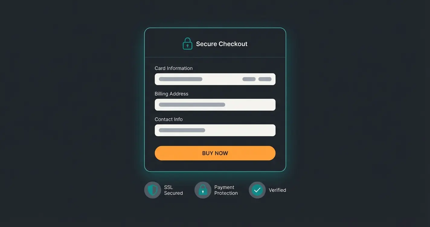 High-converting checkout page anatomy with trust badges and minimal fields