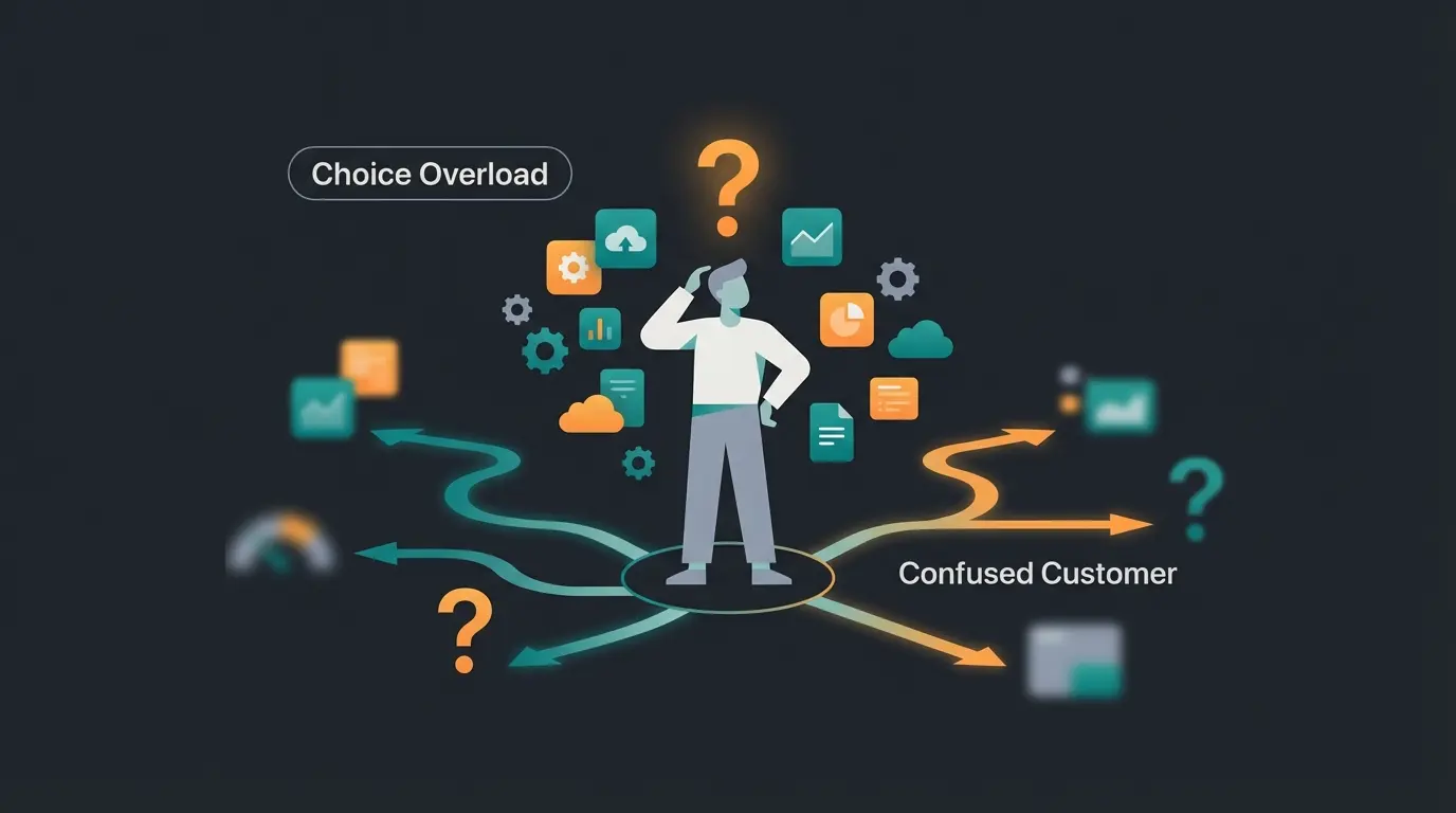 Visual representation of customer decision paralysis in e-commerce with multiple product options