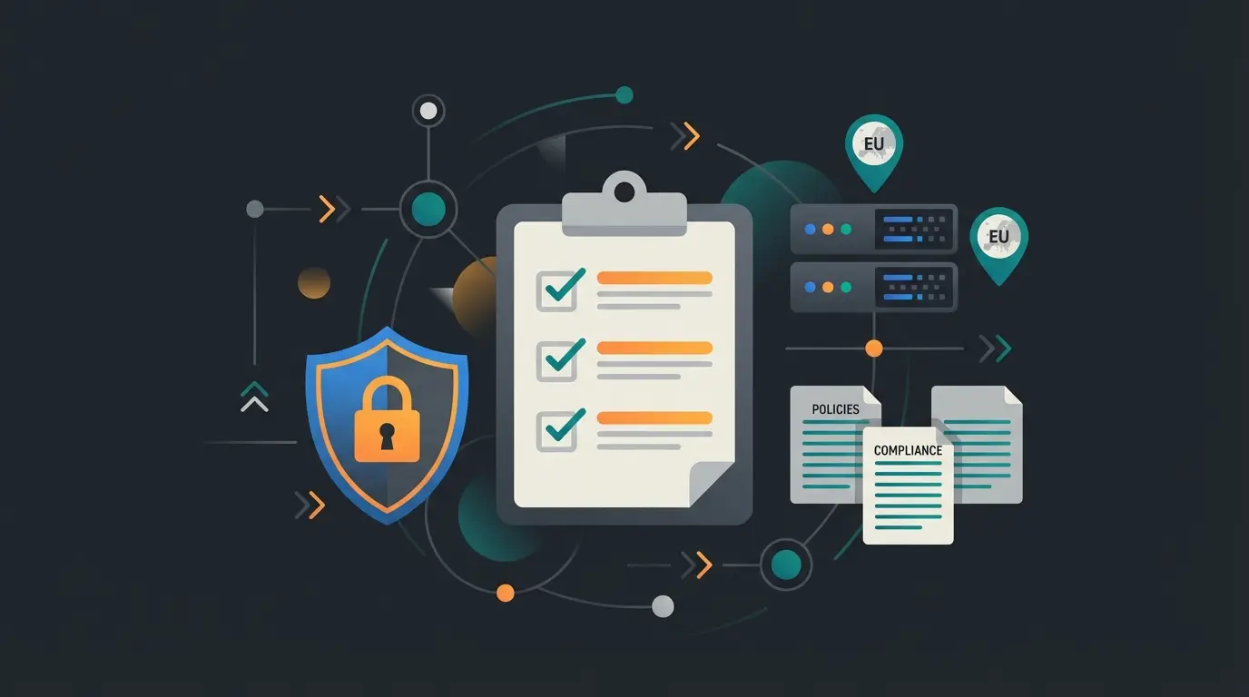 Business security checklist visualization with checkmarks for privacy-compliant AI implementation