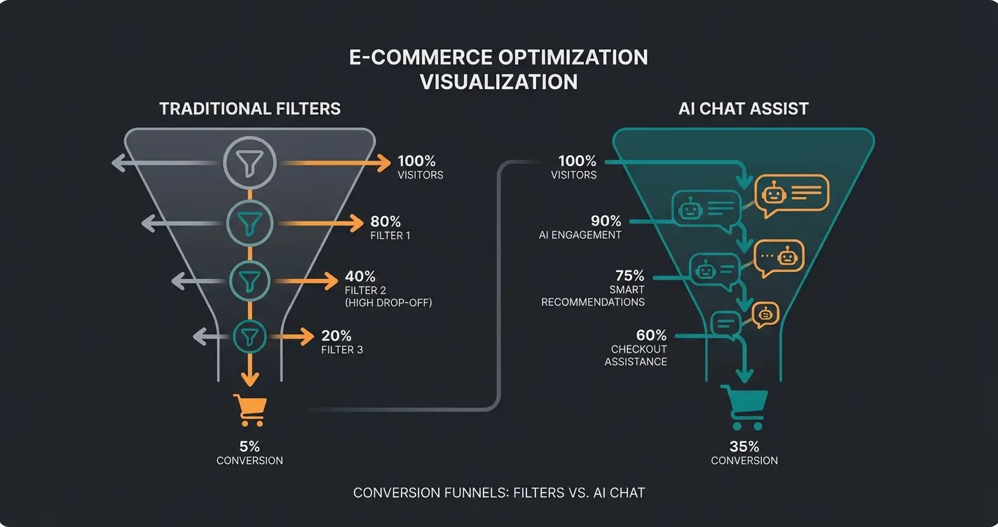 Conversion-Funnel Vergleich zwischen statischen Filtern und KI-Beratung