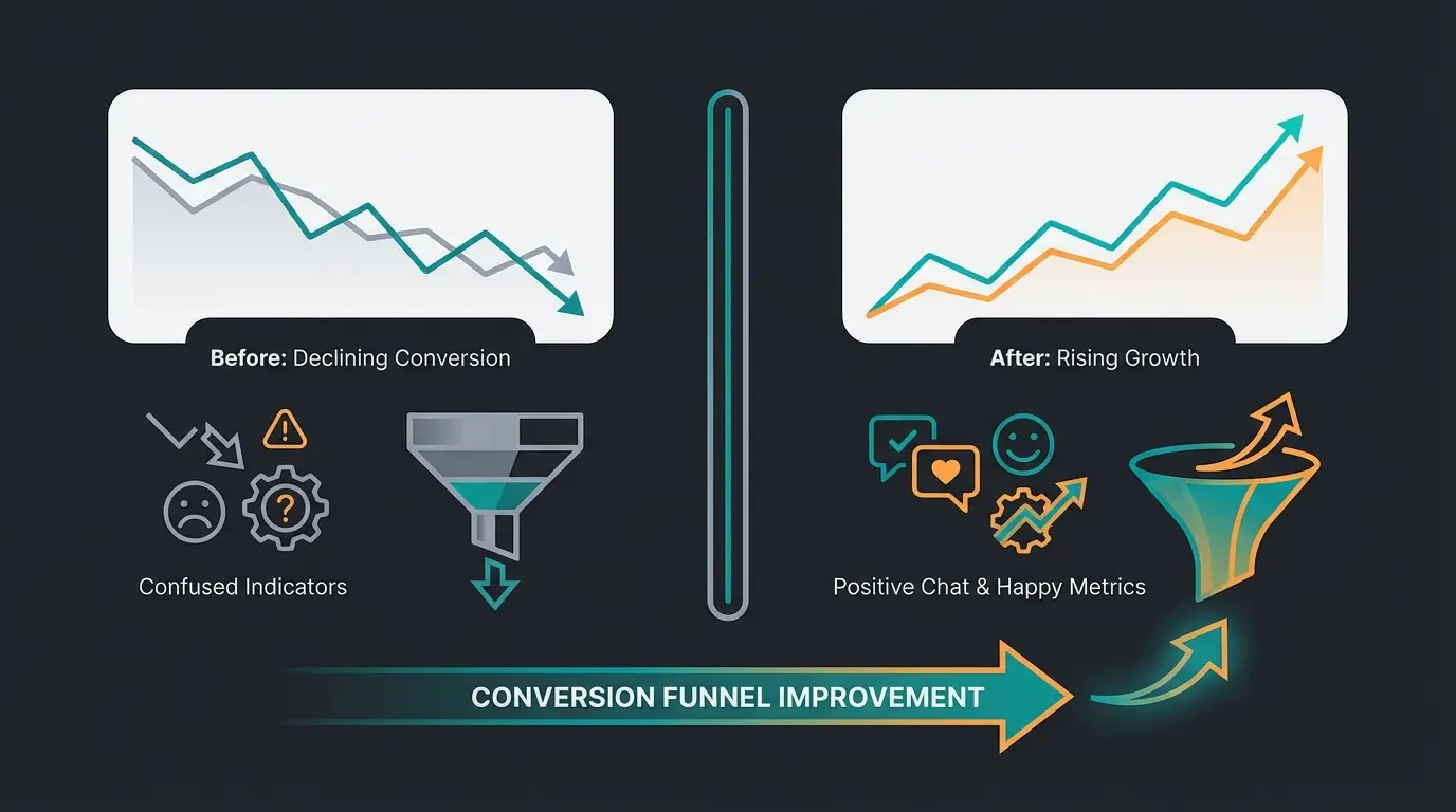 Before and after comparison showing conversion improvements with AI consultation