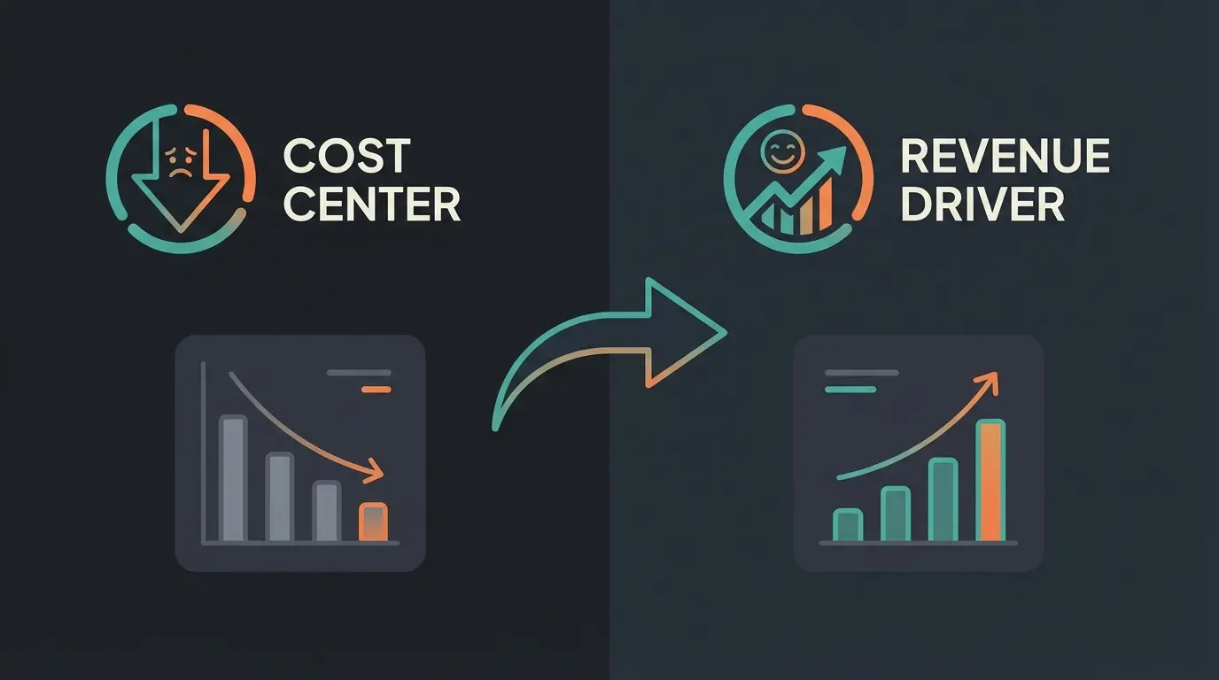 Visual comparison of old support mindset versus new success-driven service approach