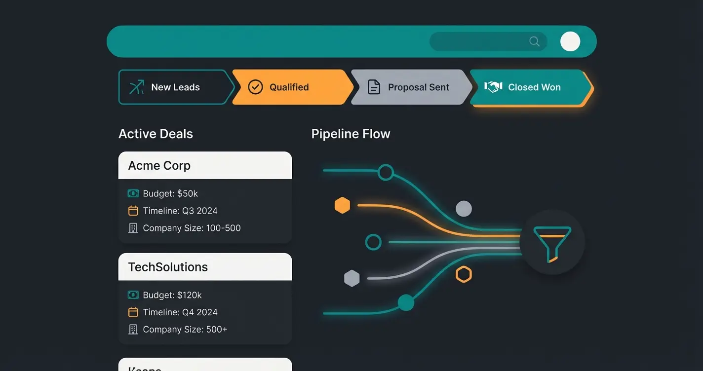 Modern sales dashboard showing structured deal data from AI-powered Intercom Pipedrive integration