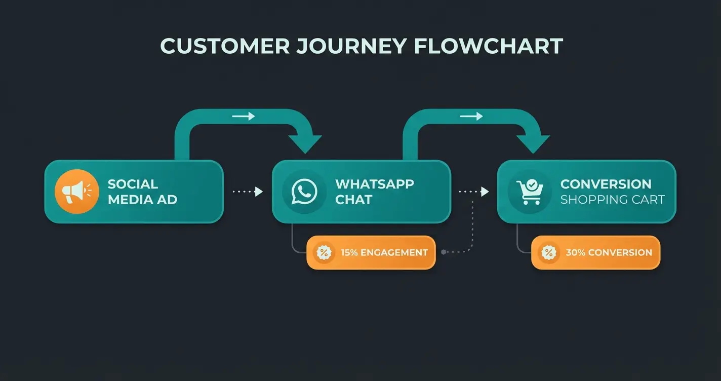 Click-to-WhatsApp advertising strategy showing customer journey from ad to AI consultation