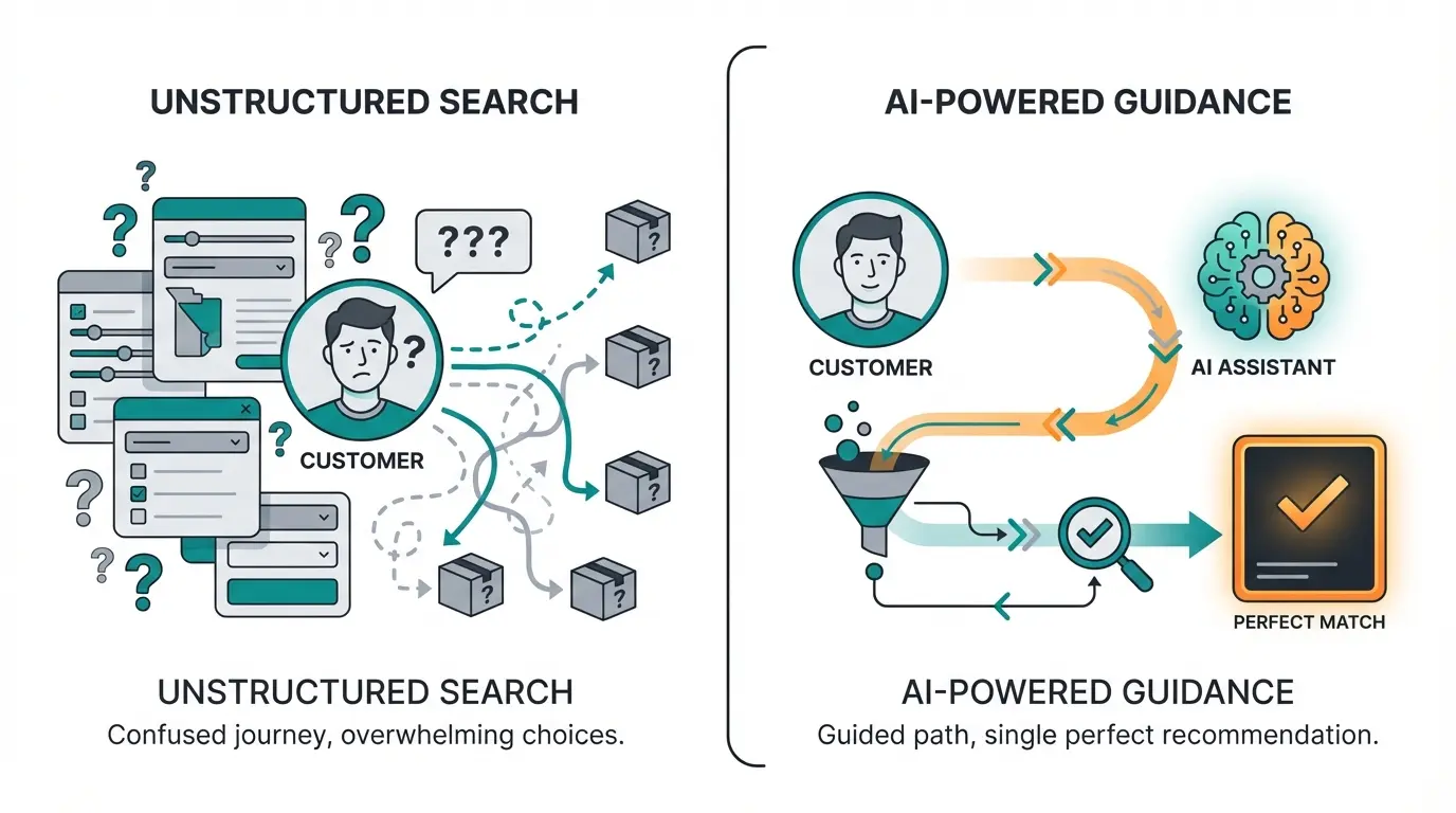 Vergleich der Customer Journey zwischen Standard-Shop und AI-Guided Shop