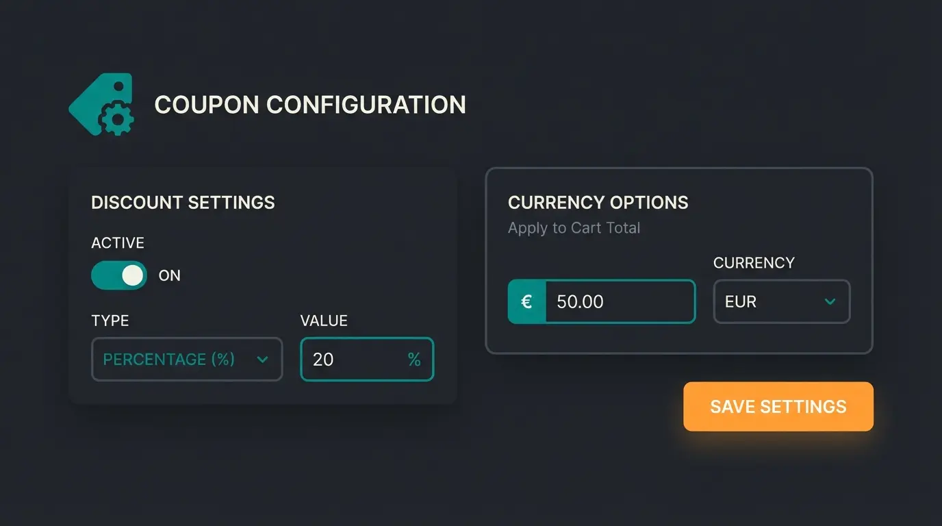 WooCommerce Gutschein Einstellungen im Dashboard mit Rabattart-Auswahl