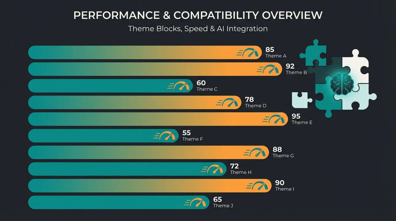 Performance comparison chart showing theme load times with AI widgets