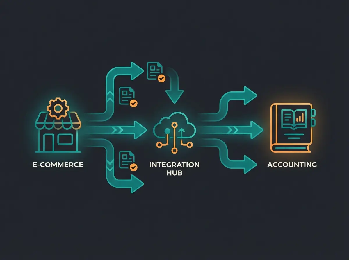 Shopware document flow diagram showing invoice creation to accounting software integration