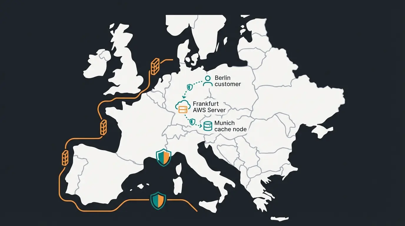 Visualization of data journey through German cloud infrastructure with sovereignty markers