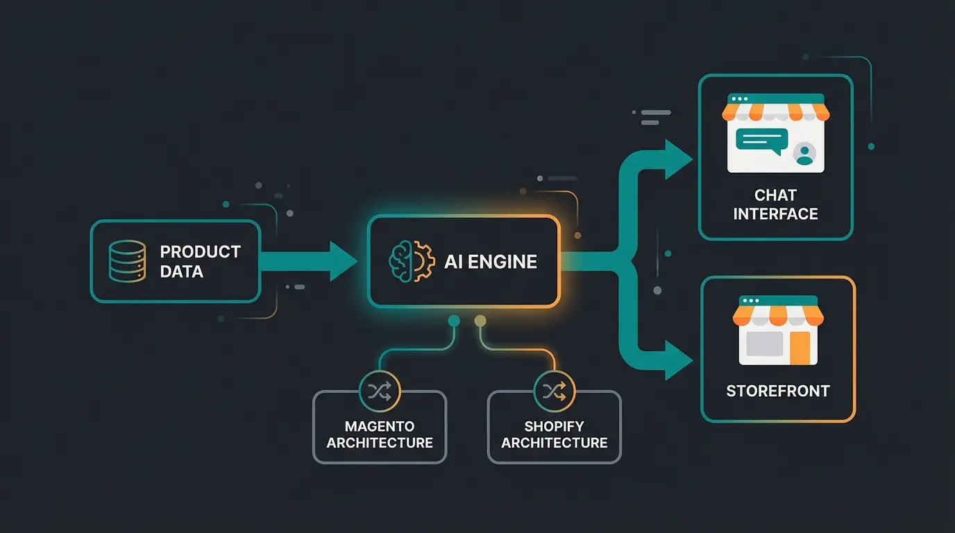 Data flow diagram showing how AI consultation connects to e-commerce platforms