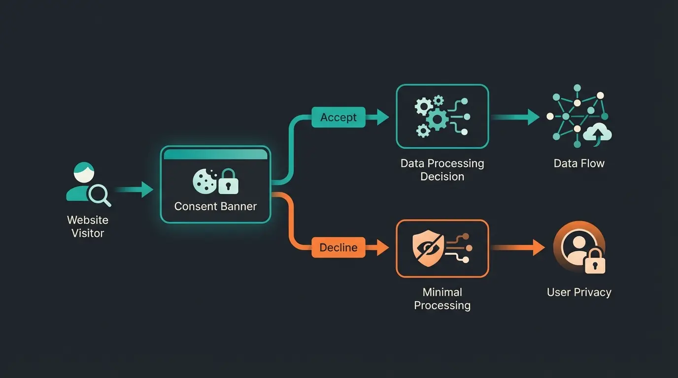 Cookie consent flow diagram showing Consent Mode v2 implementation process