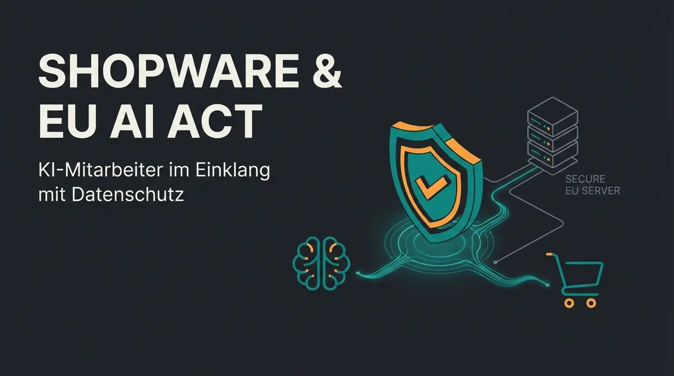 Shopware DSGVO Compliance Illustration mit Datenschutz-Symbolen und KI-Elementen