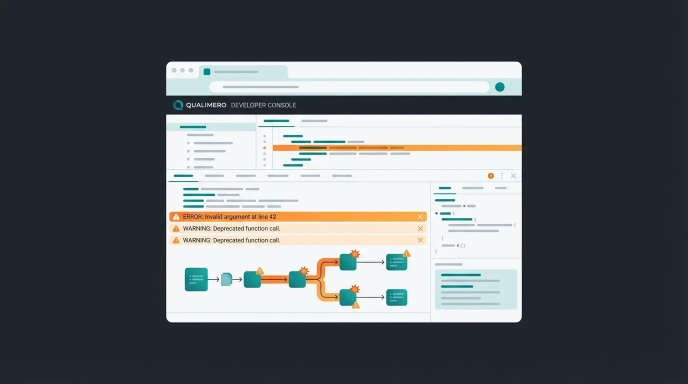 Browser developer console showing JavaScript error detection process