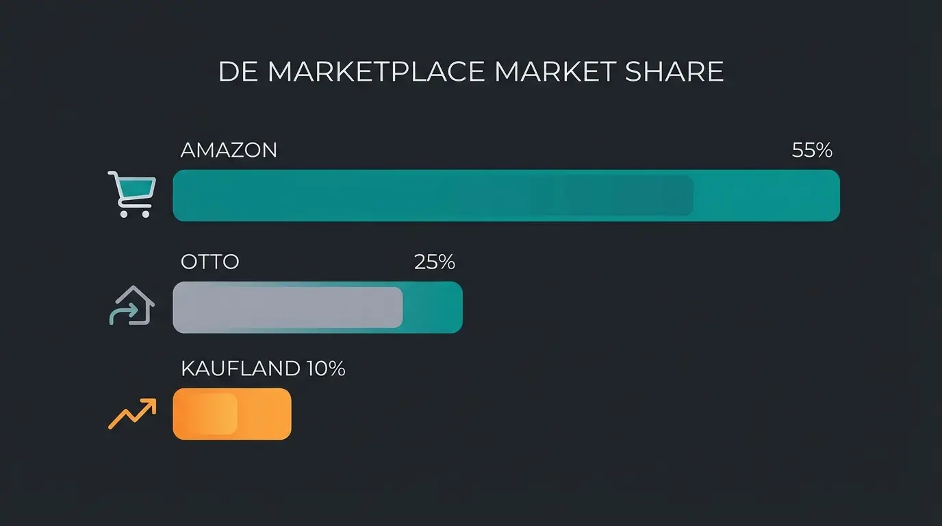 Infografik: Deutsche E-Commerce Marktplatz-Landschaft 2025 mit Marktanteilen