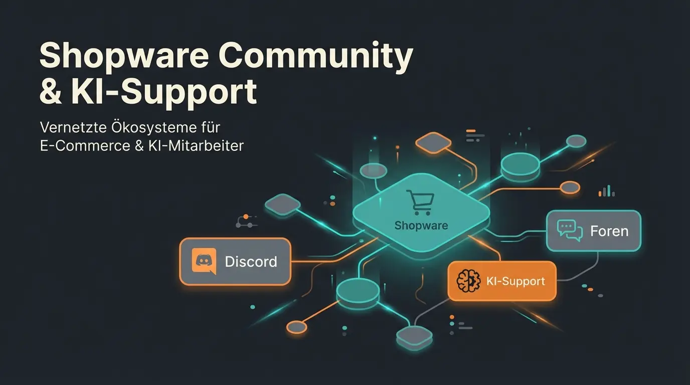 Shopware Community Ökosystem mit Discord, Forum und AI-Support visualisiert