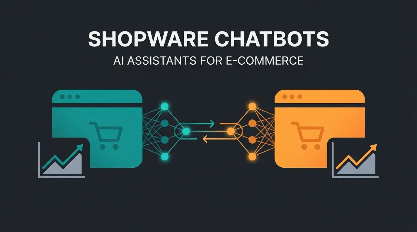 Visual comparison of Magento and Shopify platforms with AI integration elements for e-commerce decision-making