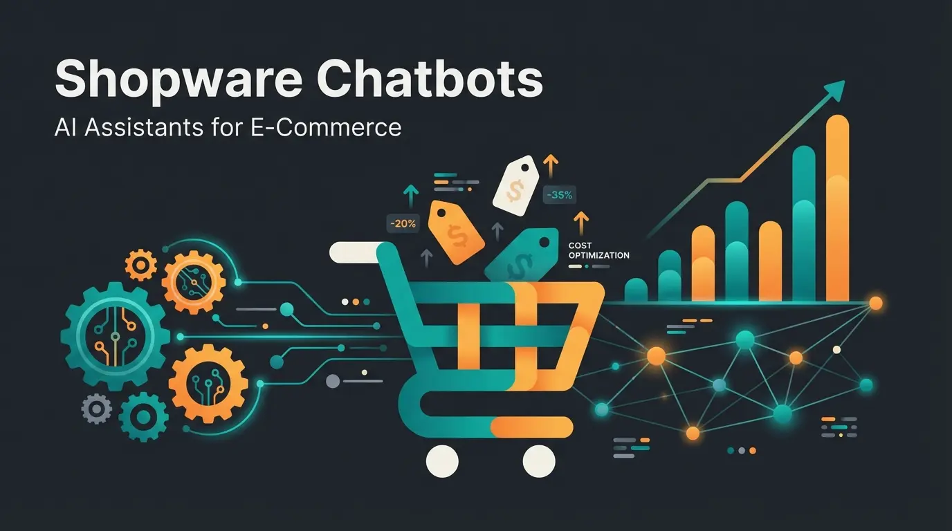 Magento shop cost breakdown visualization with AI optimization elements on dark background