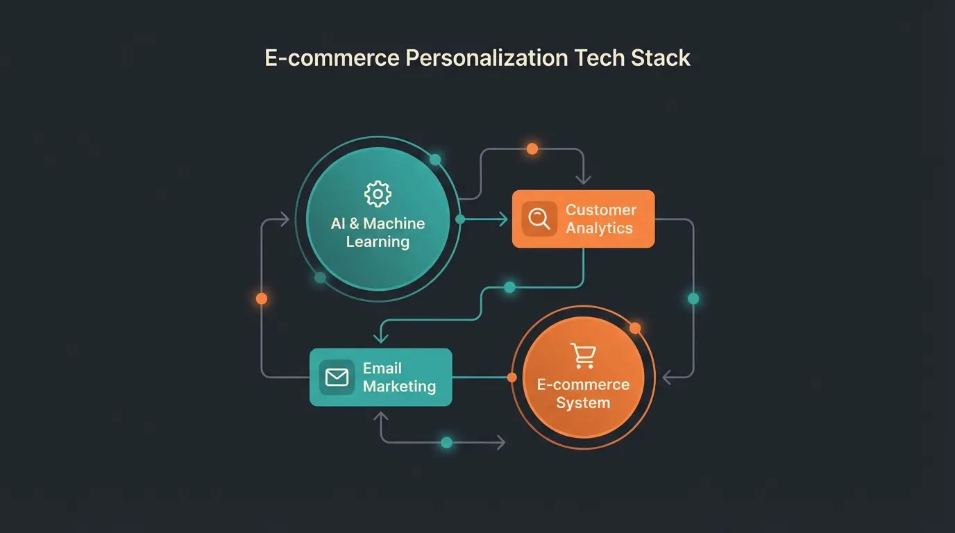 Technology stack for e-commerce personalization showing integrated systems