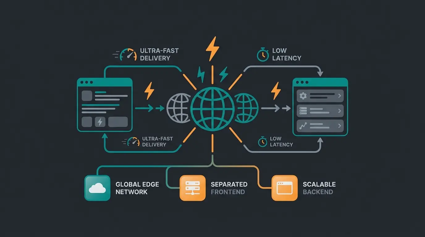 Adobe Commerce Edge Delivery Services architecture diagram showing headless frontend and stable backend