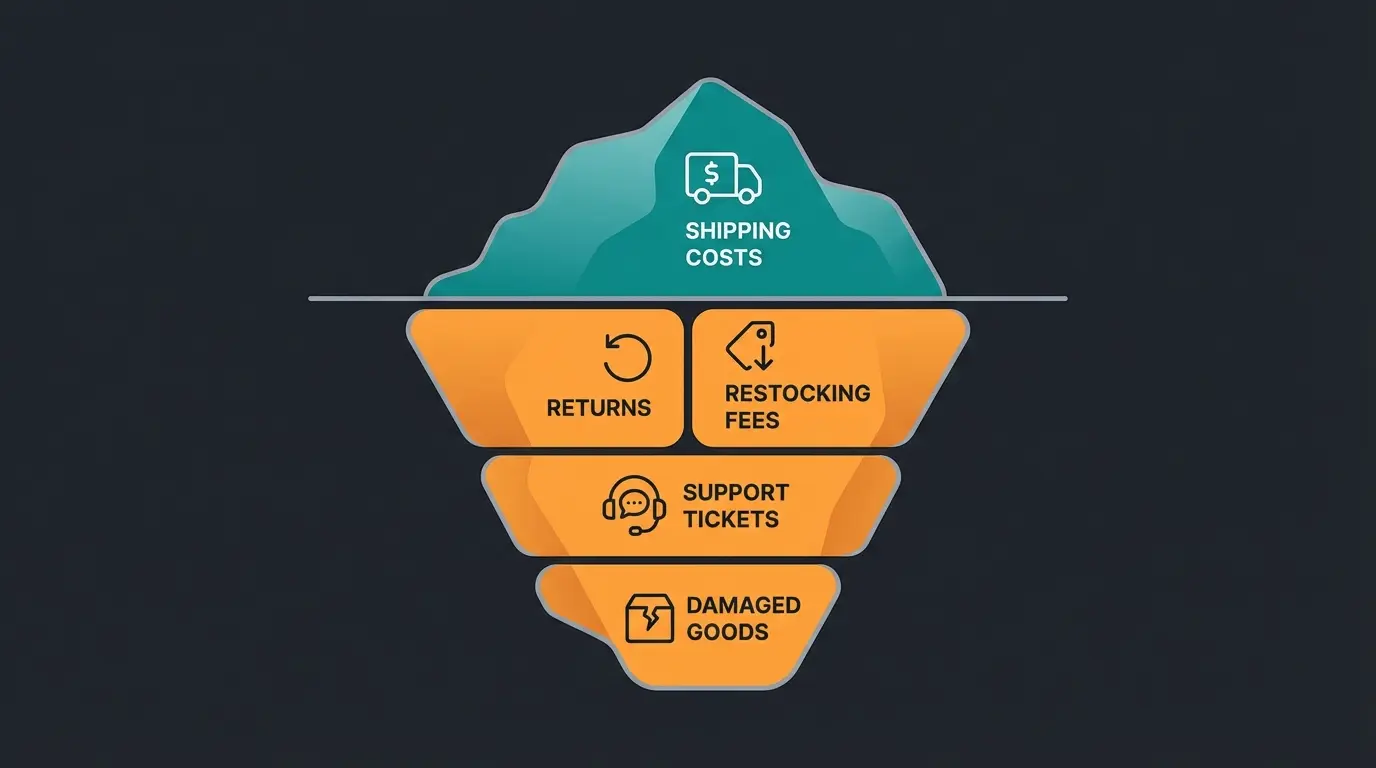 Iceberg visualization showing hidden fulfillment costs below surface