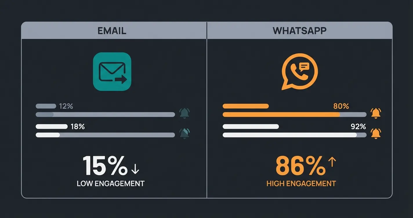 WhatsApp versus email marketing comparison infographic