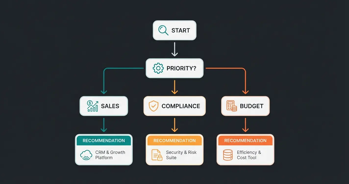 Decision flowchart helping businesses choose the right Intercom alternative based on priorities