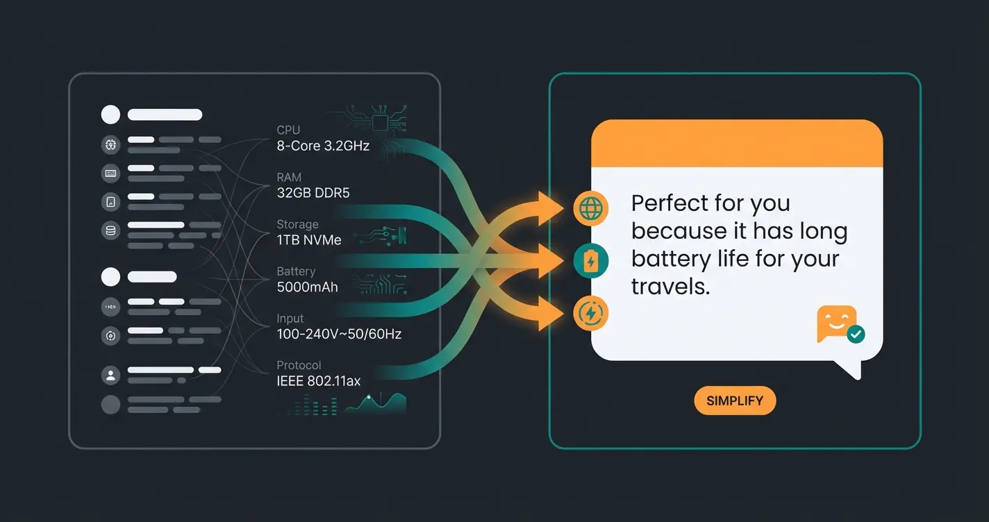 Comparison showing translation of customer needs into product specifications through AI consultation