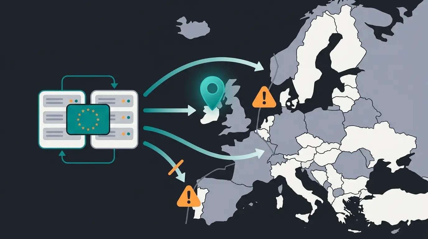 EU data hosting infrastructure diagram showing Dublin servers and integration limitations