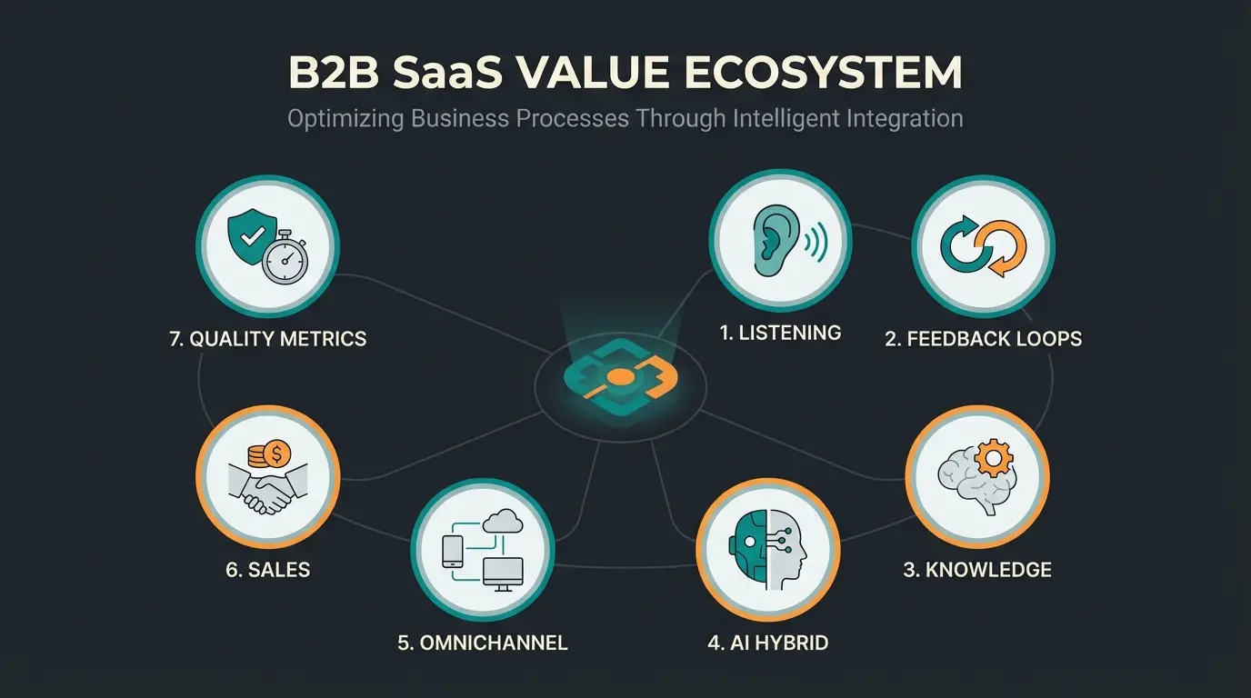 Infographic showing seven tips for improving customer service with icons representing each strategy