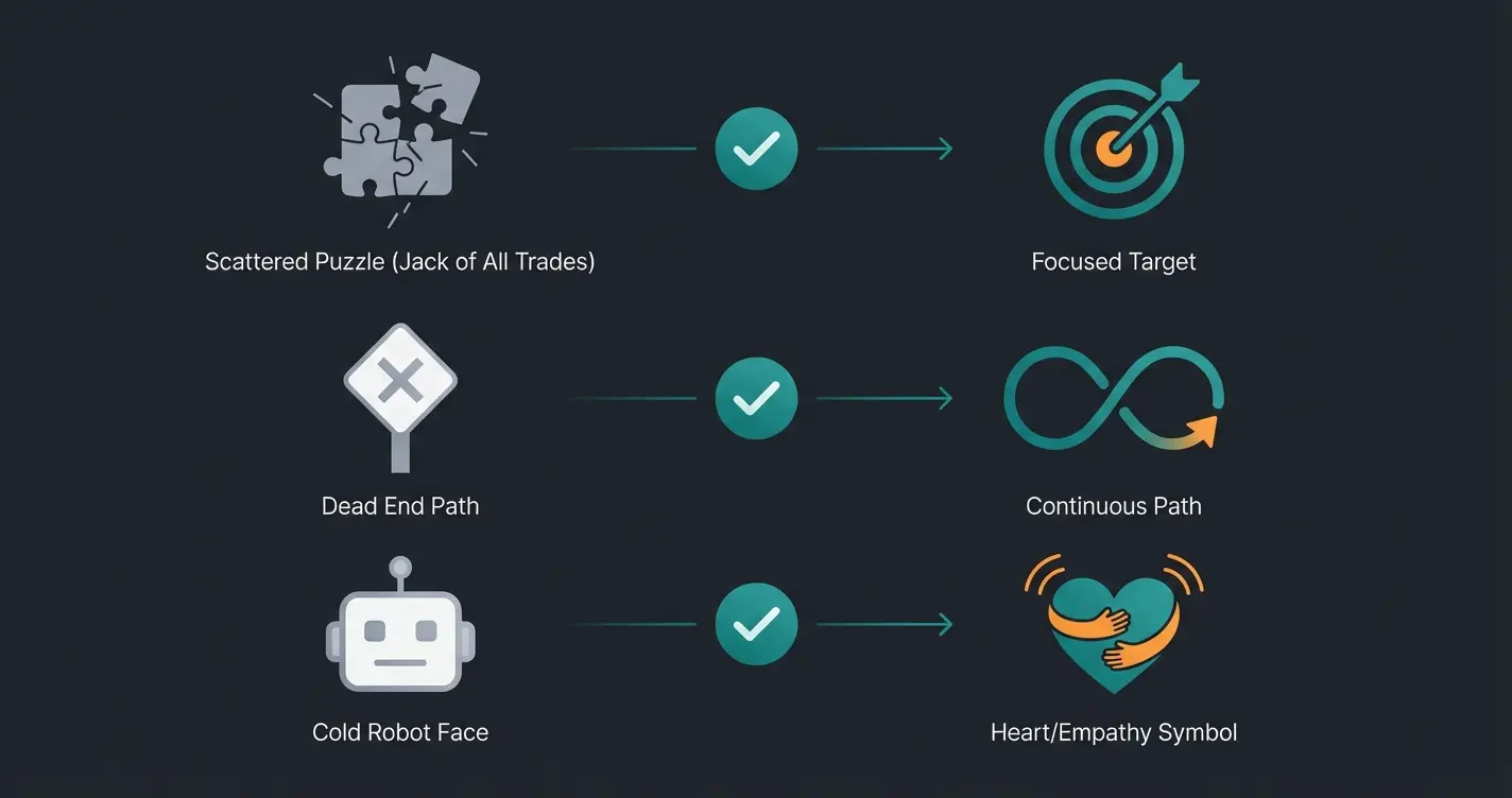 Visualization of common chatbot strategy mistakes with solutions for better customer engagement