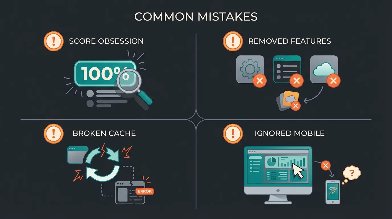 Häufige Page Speed Fehler visualisiert mit Warnsymbolen