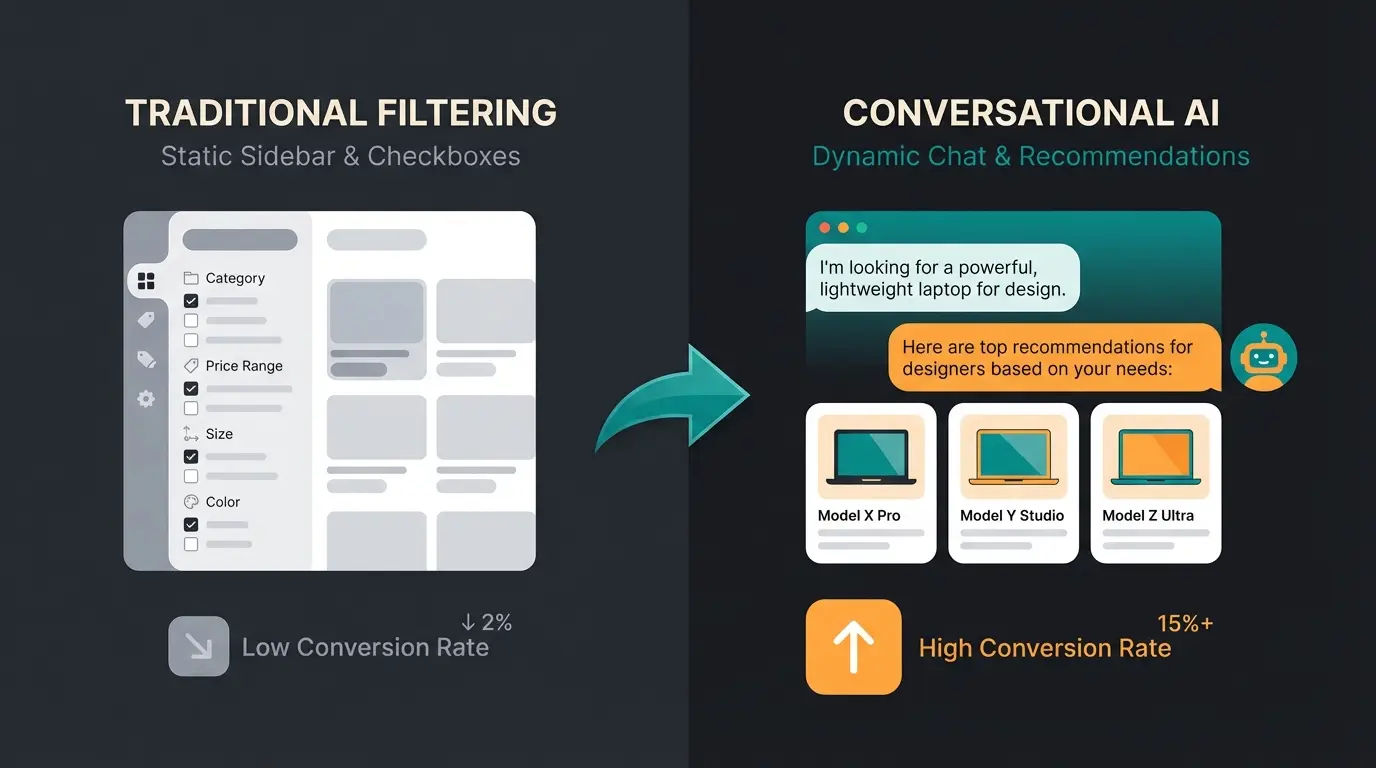Vergleich klassische Produktfilter vs KI-gestützte Beratung im Magento Shop