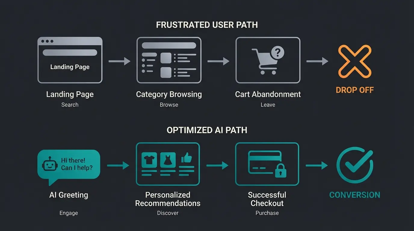 Before and after customer journey showing AI consultation improvement