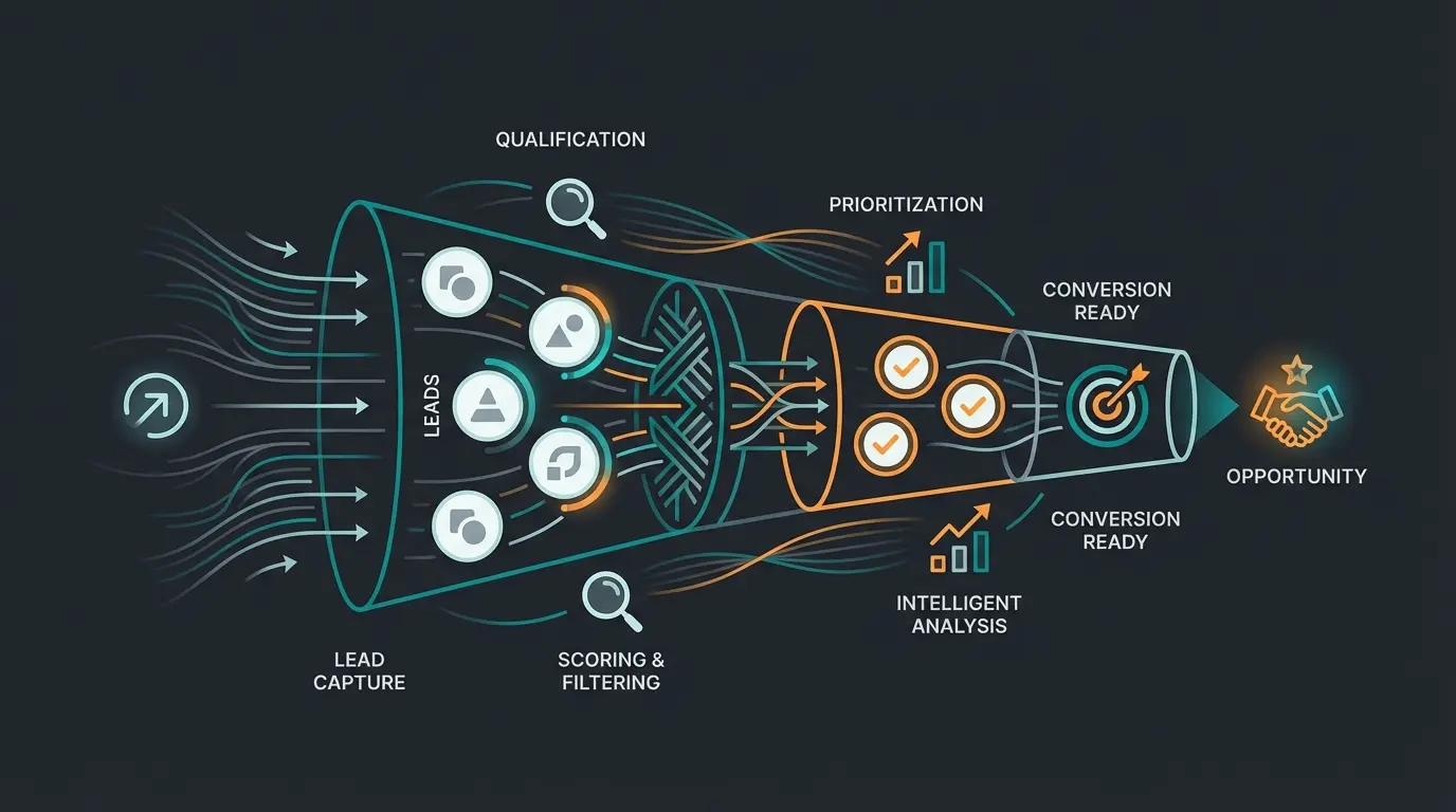 AI lead qualification funnel visualization showing automated scoring process