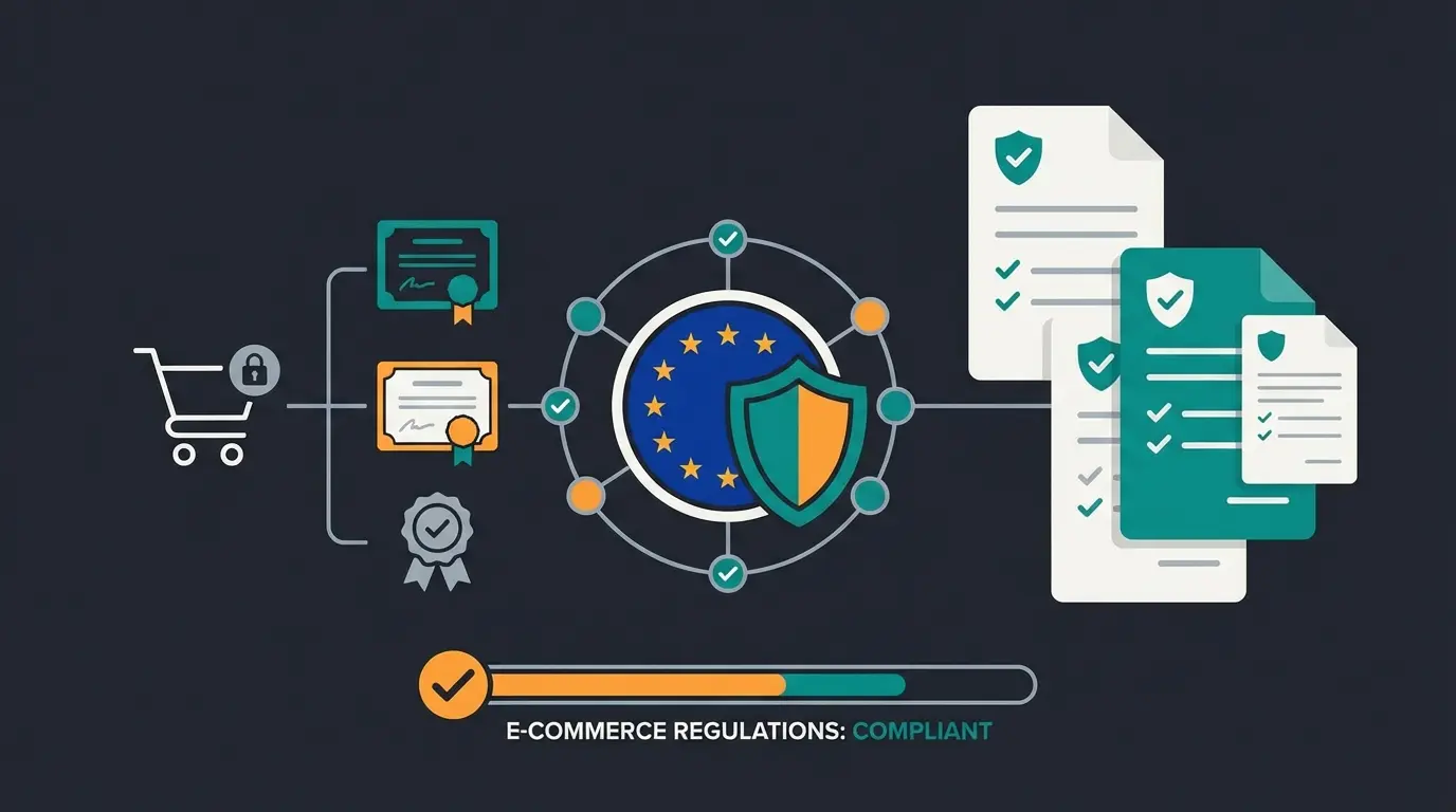 Legal compliance checklist for European e-commerce showing GDPR and consumer protection requirements